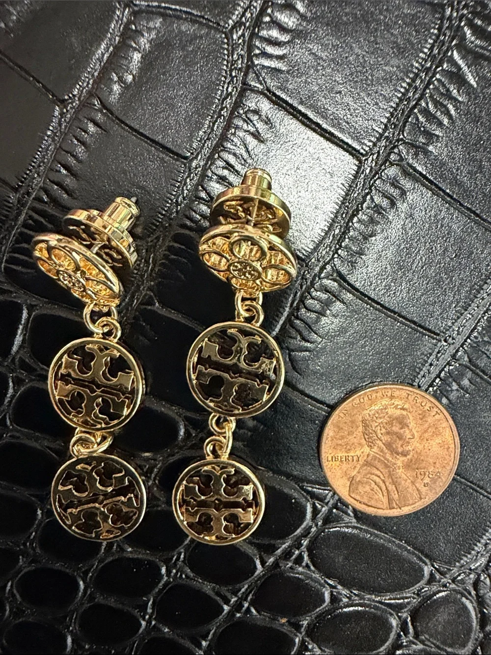Tory Burch Gold-Tone Triple Logo Drop Earrings